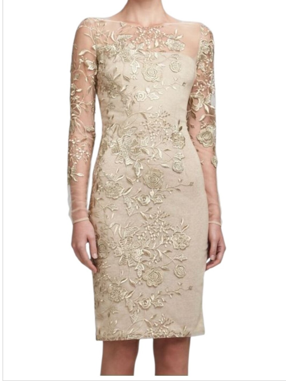 David Meister Floral Sheath Embroidered Knee Length Dress Sz 6